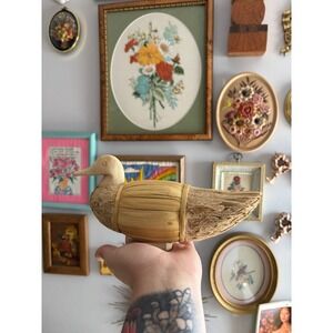 Vintage Wicker Rattan Duck Goose Whimsy Boho Granny Cottage Core Trinket
